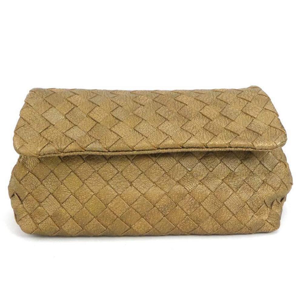 Bottega Veneta Pouch Clutch Intrecciato leather brown x gold